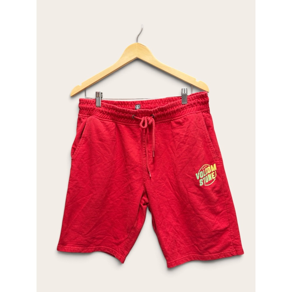 Volcom Stone Mens Red Fleece Sweat Shorts Graphic Logo Size Large